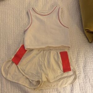 White and Red Athletic Tank and Shorts Set